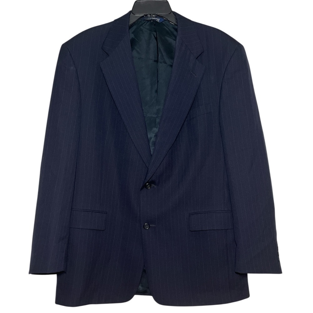 Vintage Burberry Navy Pinstripe Wool Sport Coat Blazer Jacket Size 42 R